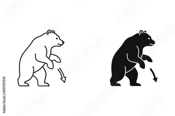 Obraz Black and White Bear Vector Illustration with Dancing Motion Flat Design