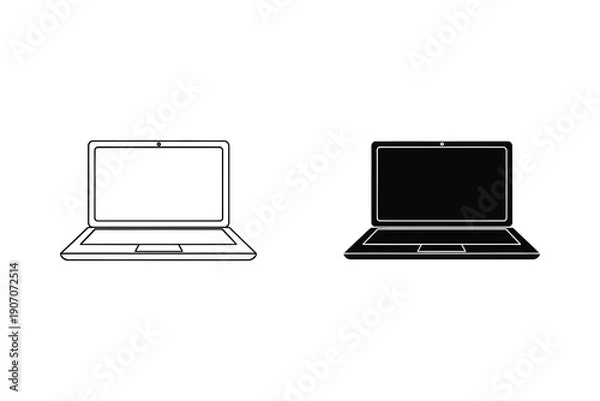 Obraz Laptop Computer Outline and Solid Black Vector Illustration Flat Design