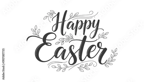 Obraz Elegant Hand Lettering Happy Easter Greetings with Decorative Floral Elements