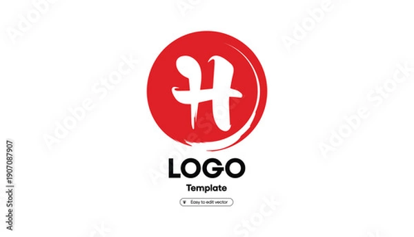 Obraz Artistic Brush Stroke Initial Letter H Shape within Circle Logo