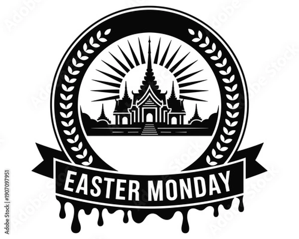 Obraz Easter Monday Emblem with Temple and Sun Rays.