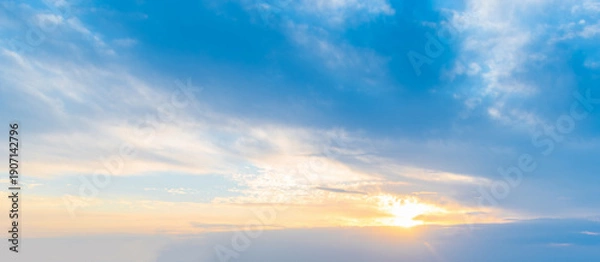 Obraz Sunset Sky with Sun in the Lower Third and Open Cloud Space