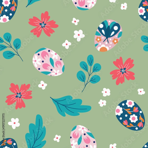 Obraz Easter Egg and Floral Pattern Design. Design for fabric, textile, wallpaper, packaging, website	