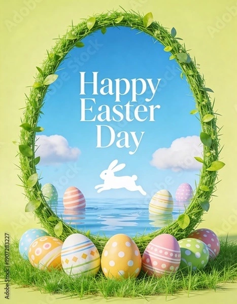 Obraz Easter Egg Frame with Bunny Silhouette