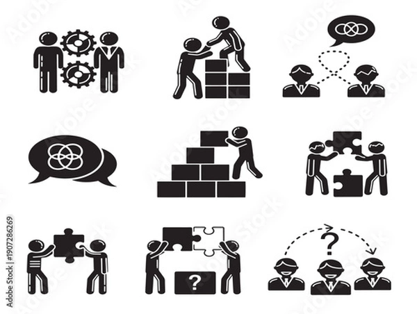Obraz Teamwork collaboration silhouette icon black on white background vector