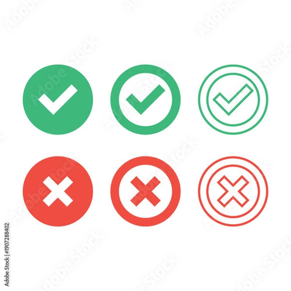 Obraz Tick, cross icon button set. Check mark icons. Vector illustration