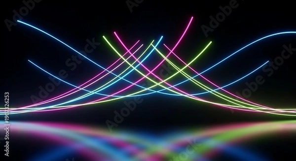 Obraz Vibrant neon light trails on dark background create dynamic energy