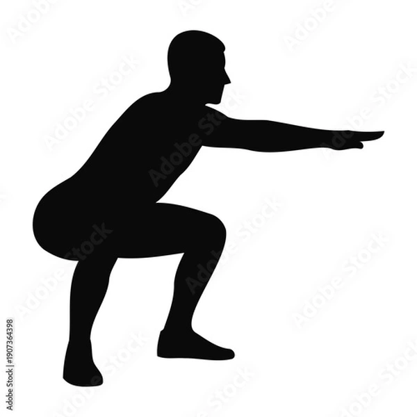 Obraz Man Performing Squat Exercise Silhouette Isolated on White Background