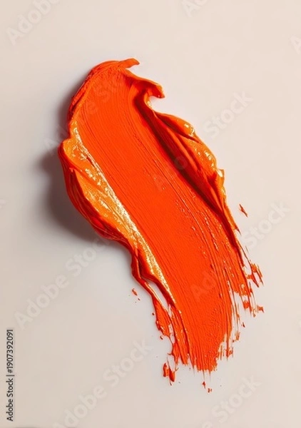 Obraz Vivid orange paint stroke on a neutral background, capturing texture and light