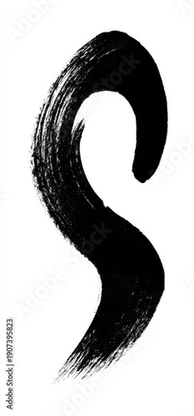Obraz A bold, abstract black brushstroke with variable density curves gracefully on a white backdrop