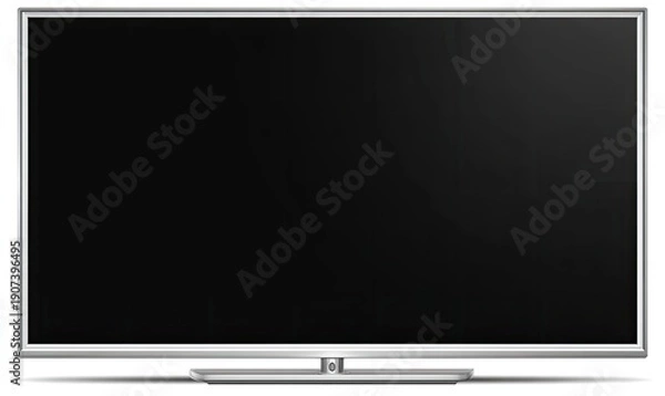 Fototapeta Sleek, rectangular, modern, flat-screen display with a dark, blank panel, silver bezel, and stand