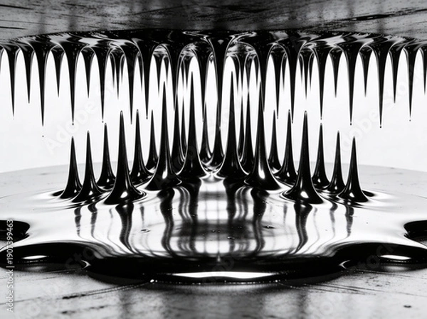Obraz Abstract Black Ferrofluid Magnetic Spikes Macro Texture