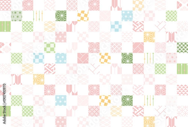Obraz 【春の背景素材】伝統文様のカラフルな和柄イラスト
