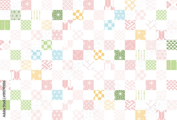 Obraz 【春の背景素材】伝統文様のカラフルな和柄イラスト
