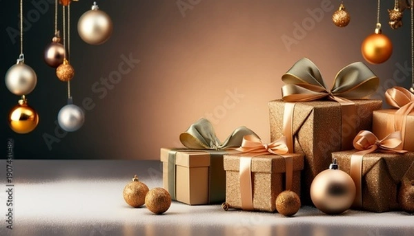 Obraz Christmas Background With Gift Boxes And Balls