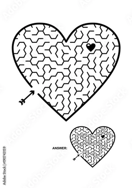 Obraz Valentine's Day, wedding, romantic, etc., themed heart shaped hexagonal maze or labyrinth game. Suitable both for kids and adults. Answer included.
