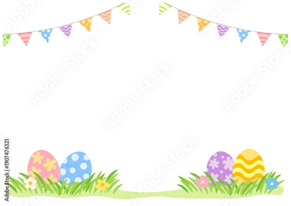 Obraz イースター背景 イラスト｜ガーランドと卵