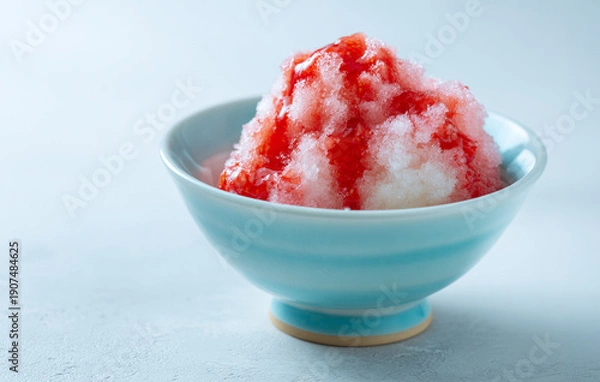 Obraz 淡い水色の器で楽しむ和風いちごかき氷