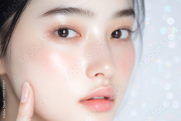 Obraz 透明感のある肌をした女性のクローズアップポートレート