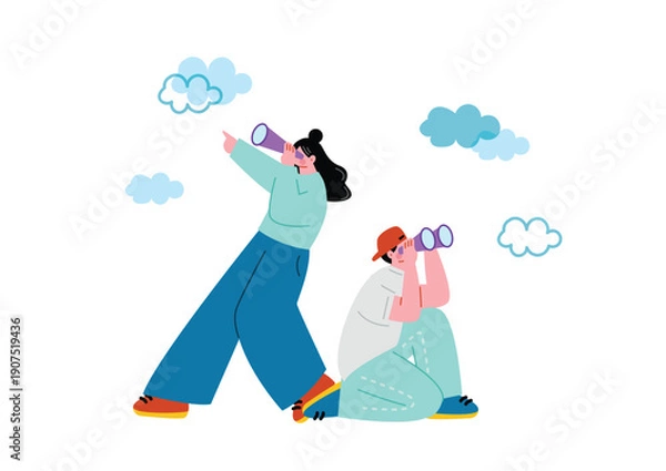 Obraz 望遠鏡でリサーチする男女