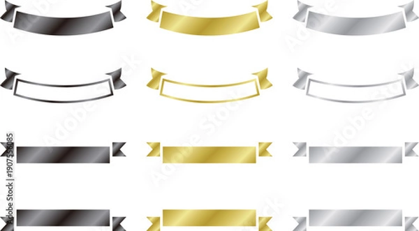 Obraz 高級感のあるメタリックなリボンのセット（ゴールド・シルバー・ブラック・見出し・飾り枠）