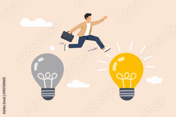 Fototapeta Man Jumping Over Light Bulbs