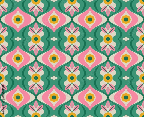 Fototapeta seamless retro pattern with flowers and leaves