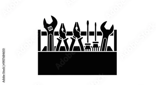 Obraz Black Silhouette Toolbox with Hand Tools Icon