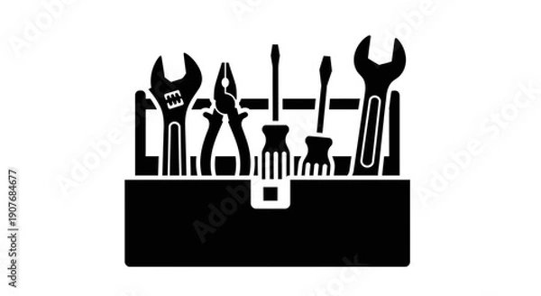 Obraz Black Silhouette Toolbox with Hand Tools Icon