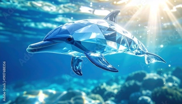 Obraz 水中を泳ぐ透明感のあるクリスタルイルカ