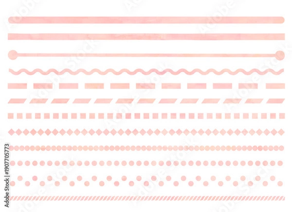 Obraz 水彩、手描き、罫線、セット、ピンク