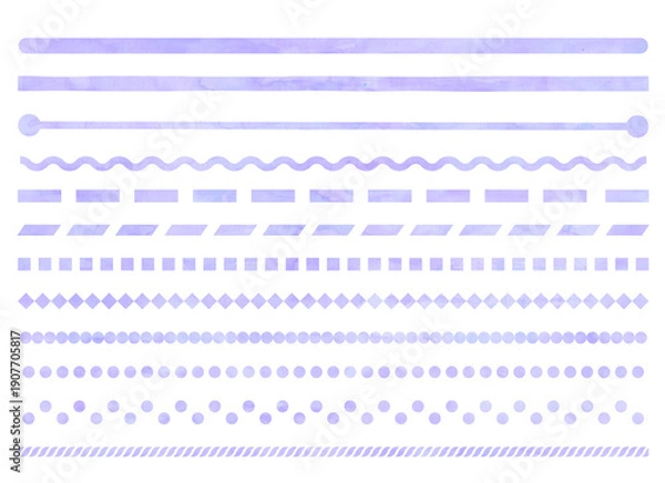 Obraz 水彩、手描き、罫線、セット、紫、青