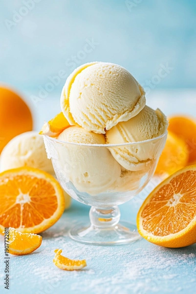 Obraz オレンジとガラスの器に入ったアイスクリーム