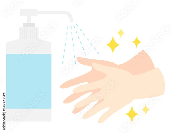 Obraz 消毒液とキラキラ輝く清潔な手