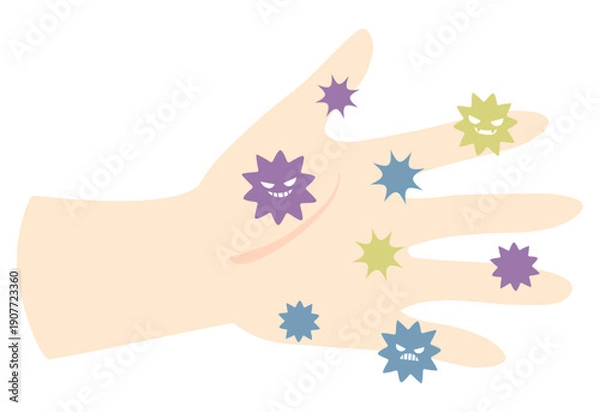 Obraz 横向きの左手とバイキン