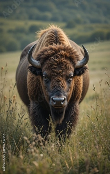 Obraz A Bison Resting Peacefully Beneath the Wide Open Sky