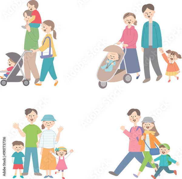 Obraz 若い家族の集合イラストセット