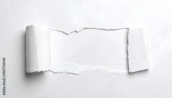 Obraz Ripped white paper with rolled edges creating a rectangular opening