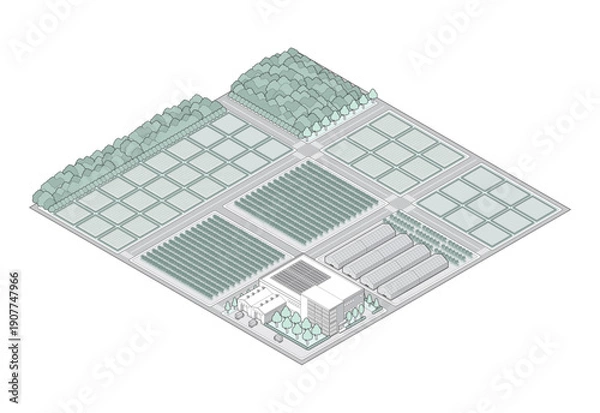 Obraz 郊外の街並みのイラスト. アイソメ図で描いた都市.