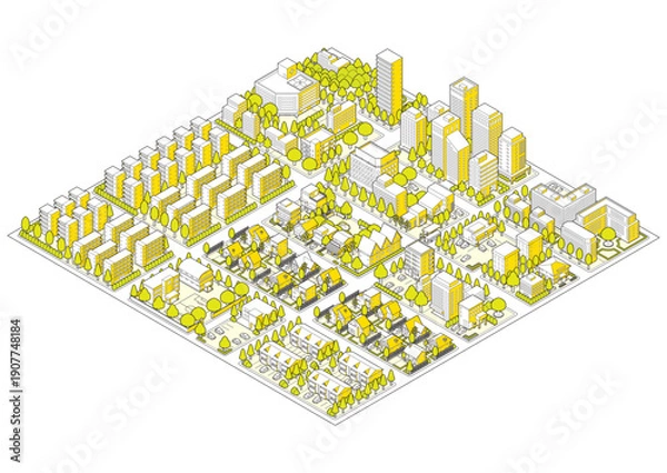 Obraz 街並みの立体図. 都市の景観. アイソメ図で描いた都市.