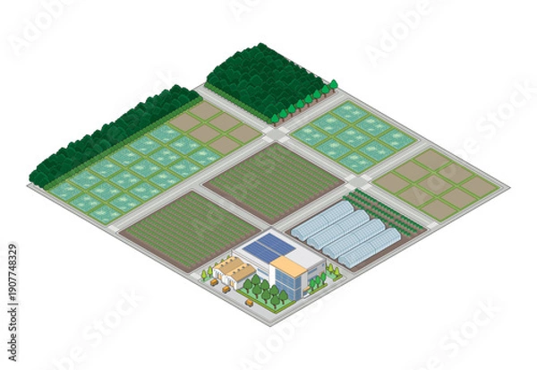 Obraz 郊外の街並みのイラスト. アイソメ図で描いた都市.