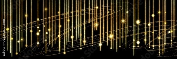 Obraz クリスマス風金のブラシストロークが輝く豪華,横長黒背景	