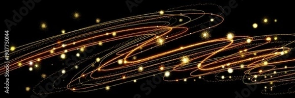 Obraz クリスマス風金のブラシストロークが輝く豪華,横長黒背景	