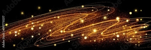 Obraz クリスマス風金のブラシストロークが輝く豪華,横長黒背景	