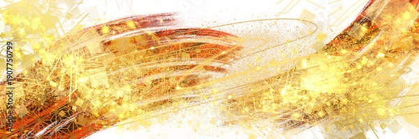 Obraz 金色で波をブラシストロークを描いたお正月背景風横長透過背景