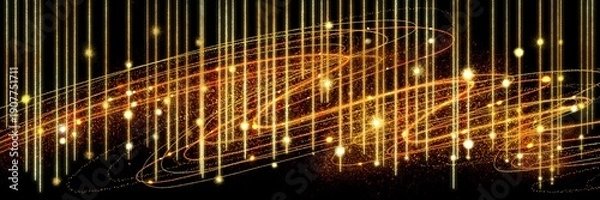 Obraz クリスマス風金のブラシストロークが輝く豪華,横長黒背景	