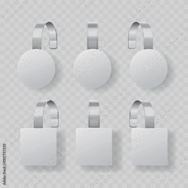 Obraz Realistic White Shelf Wobbler Mockup Set. Vector