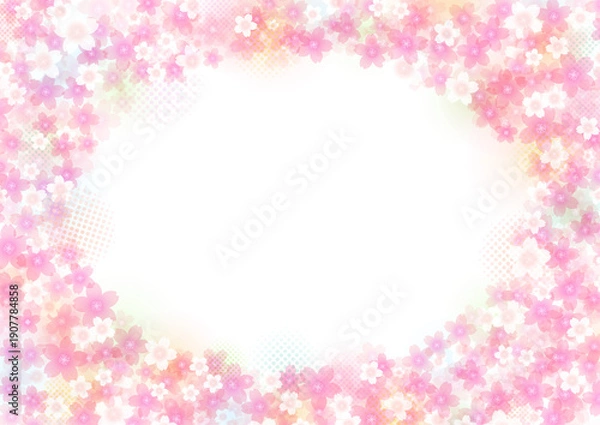 Obraz ふんわり優しい桜の花 背景 フレーム
