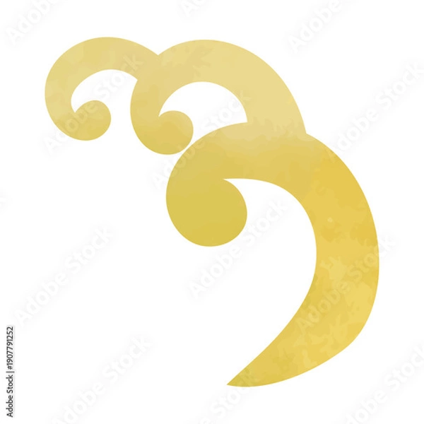 Obraz 水彩ゴールドの和レトロな波のイラスト素材　ベクター　金色　アイコン　浮世絵風　テクスチャー　高級感