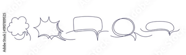 Fototapeta Speech bubble line set. Continuous one editable stroke 